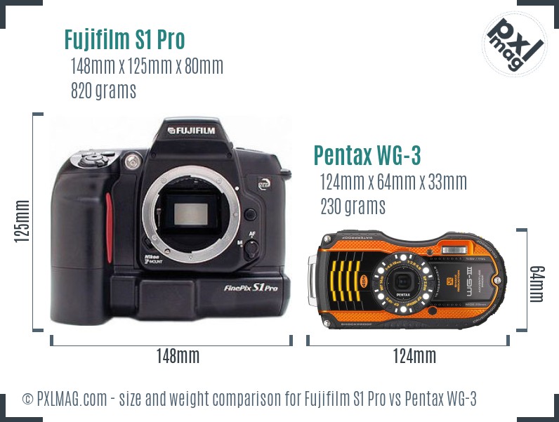 Fujifilm S1 Pro vs Pentax WG-3 size comparison