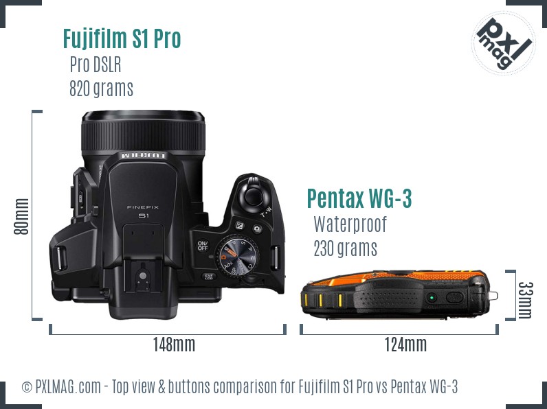 Fujifilm S1 Pro vs Pentax WG-3 top view buttons comparison