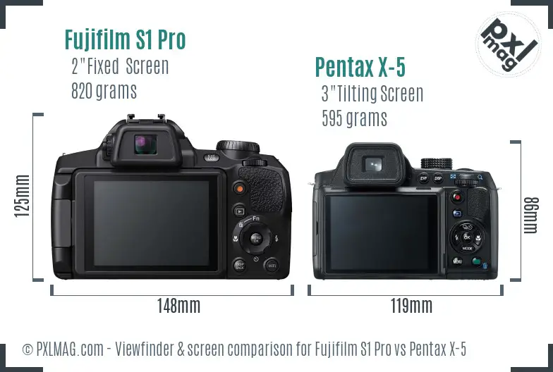 Fujifilm S1 Pro vs Pentax X-5 Screen and Viewfinder comparison