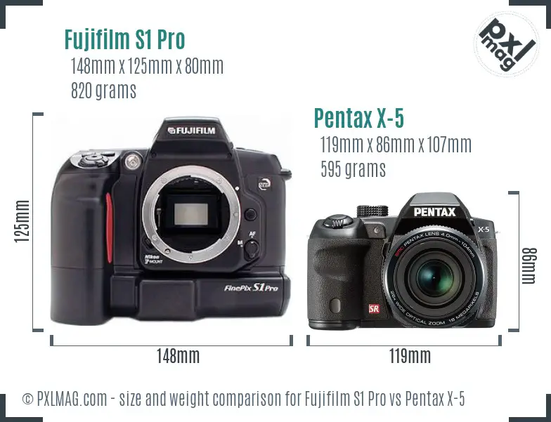 Fujifilm S1 Pro vs Pentax X-5 size comparison