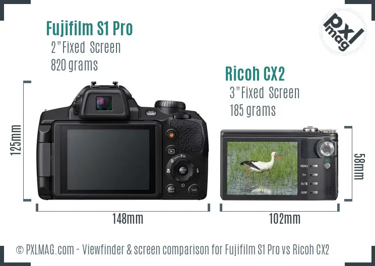 Fujifilm S1 Pro vs Ricoh CX2 Screen and Viewfinder comparison
