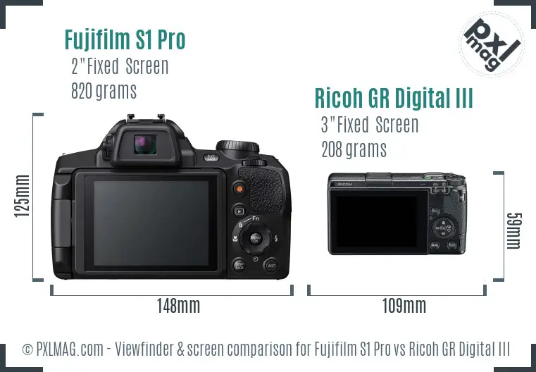 Fujifilm S1 Pro vs Ricoh GR Digital III Screen and Viewfinder comparison