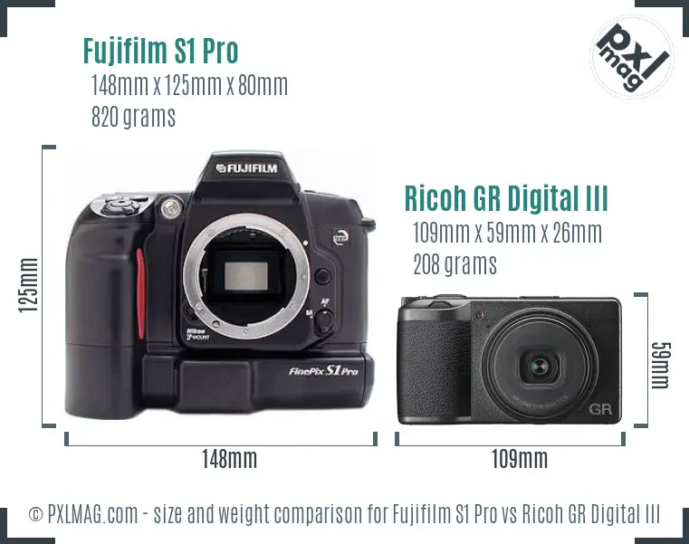 Fujifilm S1 Pro vs Ricoh GR Digital III size comparison