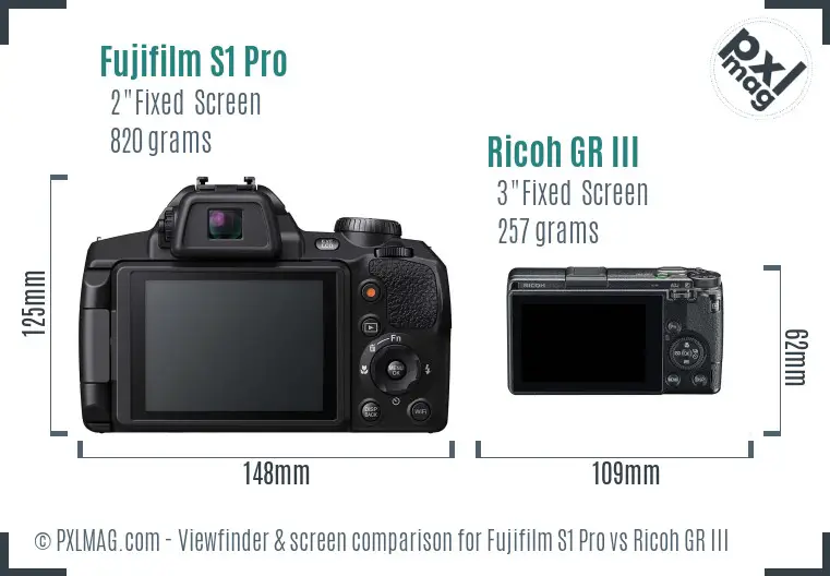 Fujifilm S1 Pro vs Ricoh GR III Screen and Viewfinder comparison