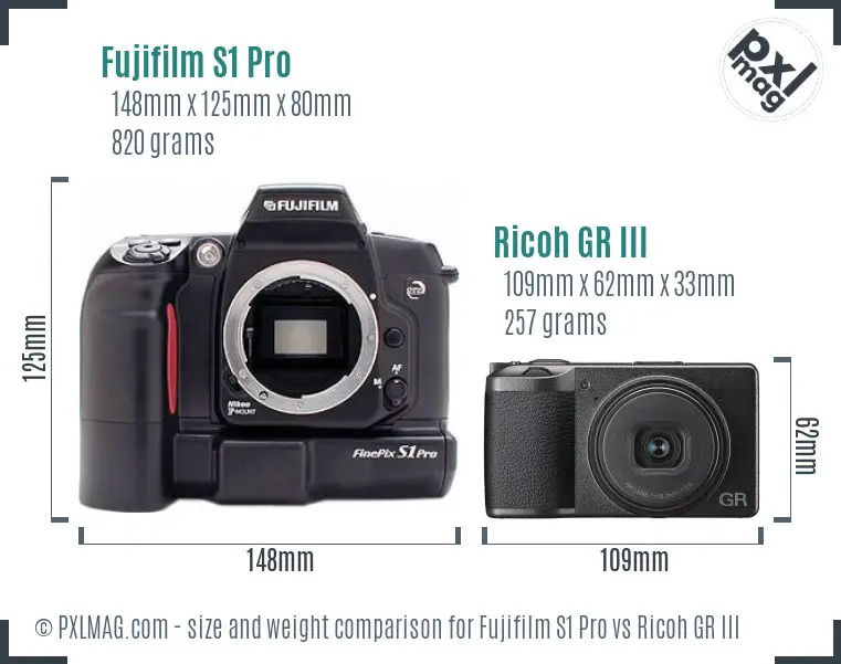 Fujifilm S1 Pro vs Ricoh GR III size comparison