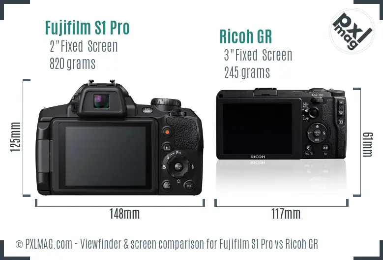 Fujifilm S1 Pro vs Ricoh GR Screen and Viewfinder comparison