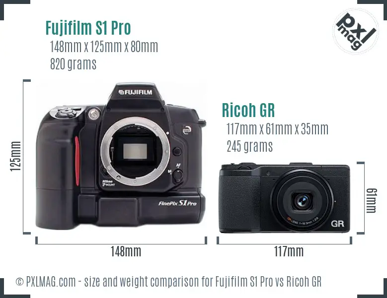 Fujifilm S1 Pro vs Ricoh GR size comparison