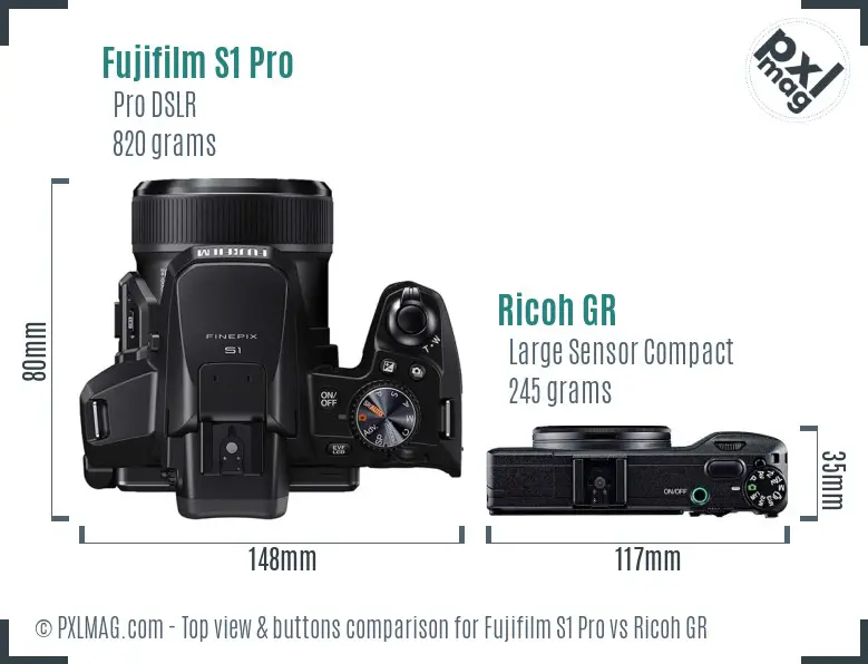 Fujifilm S1 Pro vs Ricoh GR top view buttons comparison