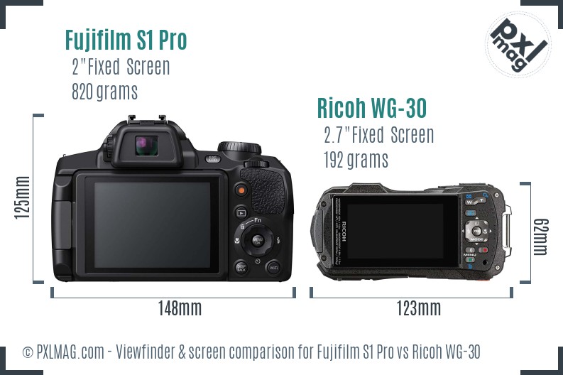 Fujifilm S1 Pro vs Ricoh WG-30 Screen and Viewfinder comparison