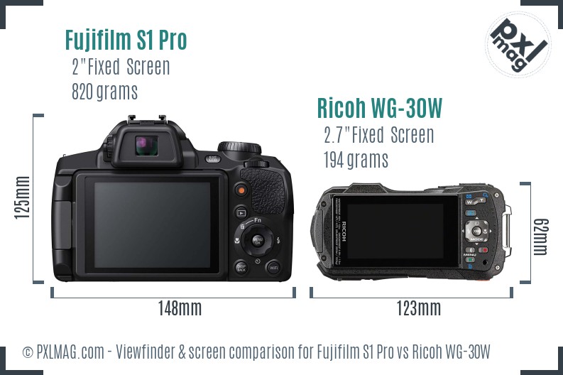 Fujifilm S1 Pro vs Ricoh WG-30W Screen and Viewfinder comparison