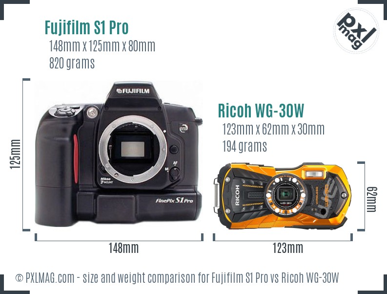 Fujifilm S1 Pro vs Ricoh WG-30W size comparison Fujifilm S1 Pro vs Ricoh WG-30W size comparison