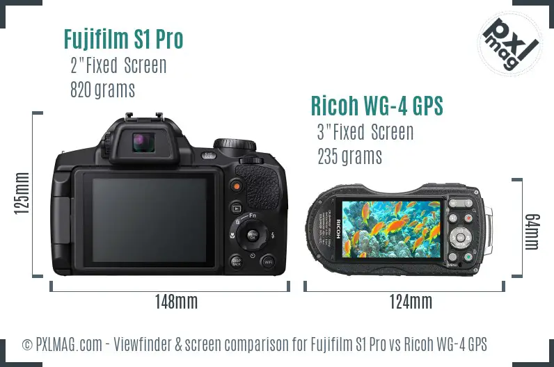 Fujifilm S1 Pro vs Ricoh WG-4 GPS Screen and Viewfinder comparison