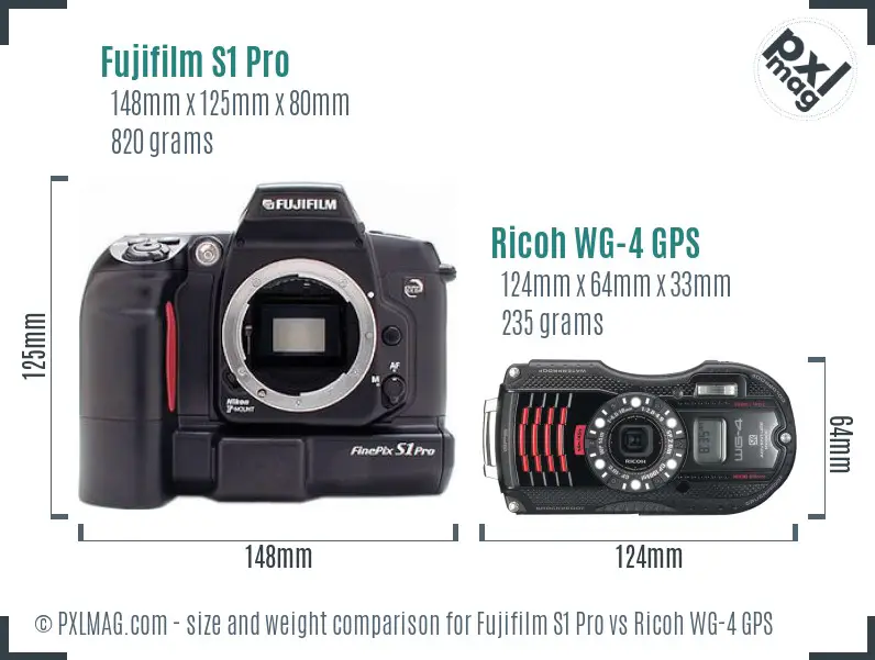 Fujifilm S1 Pro vs Ricoh WG-4 GPS size comparison