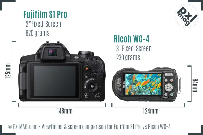 Fujifilm S1 Pro vs Ricoh WG-4 Screen and Viewfinder comparison
