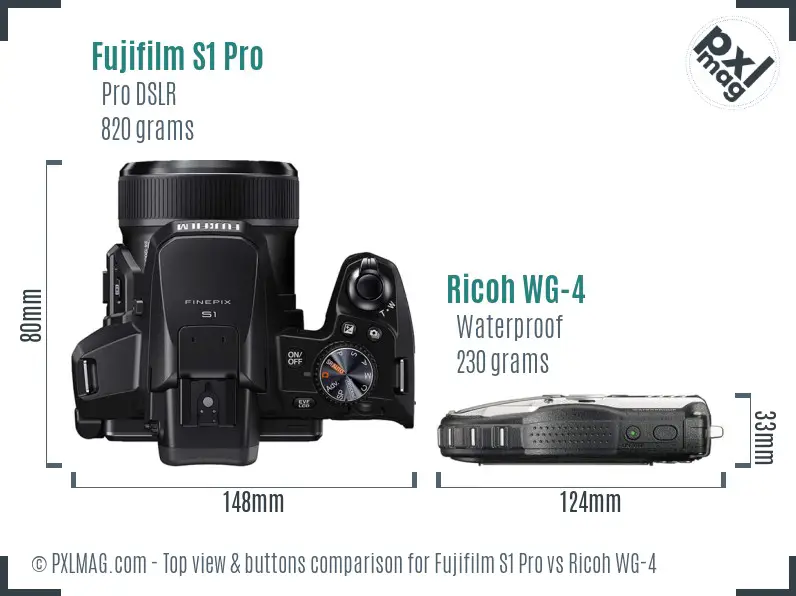 Fujifilm S1 Pro vs Ricoh WG-4 top view buttons comparison