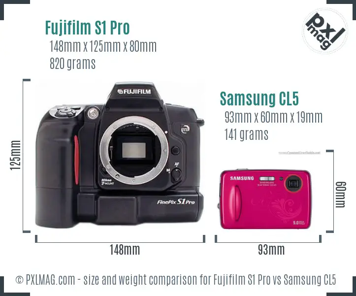 Fujifilm S1 Pro vs Samsung CL5 size comparison