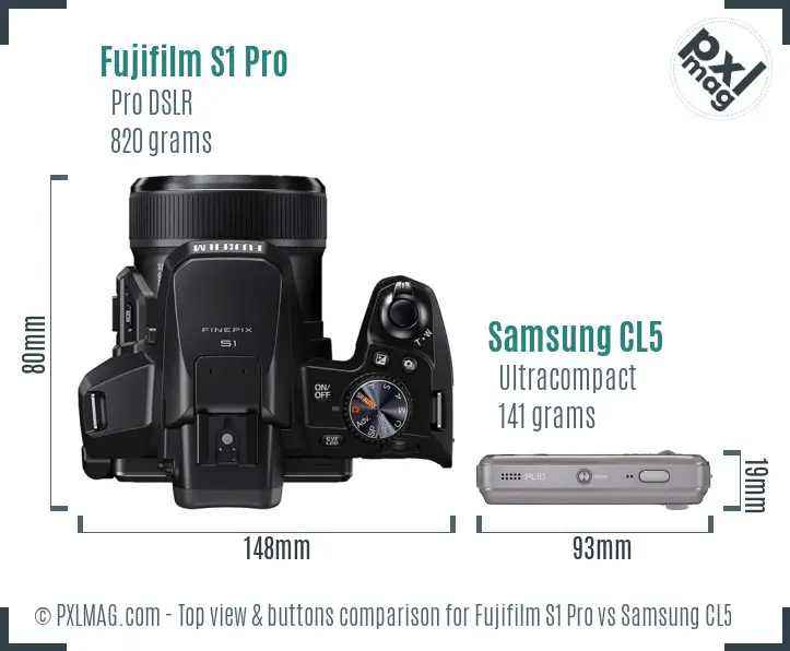 Fujifilm S1 Pro vs Samsung CL5 top view buttons comparison