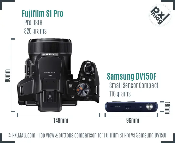 Fujifilm S1 Pro vs Samsung DV150F top view buttons comparison Fujifilm S1 Pro vs Samsung DV150F top view buttons comparison