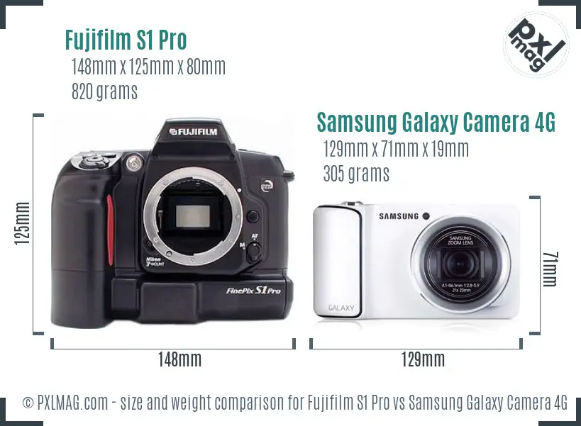 Fujifilm S1 Pro vs Samsung Galaxy Camera 4G size comparison