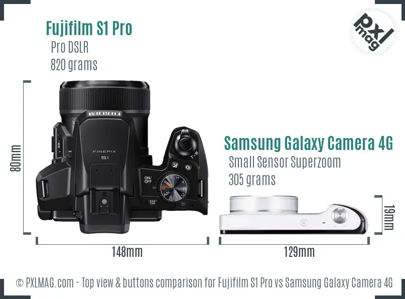 Fujifilm S1 Pro vs Samsung Galaxy Camera 4G top view buttons comparison