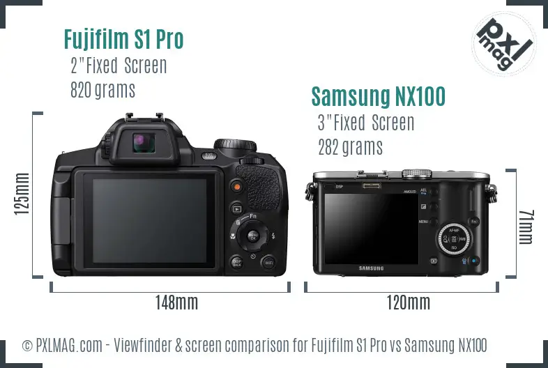 Fujifilm S1 Pro vs Samsung NX100 Screen and Viewfinder comparison