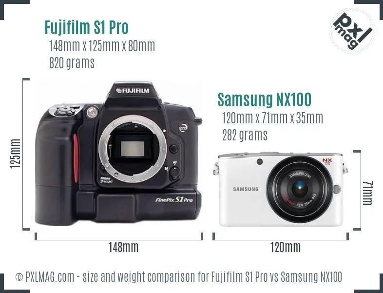 Fujifilm S1 Pro vs Samsung NX100 size comparison