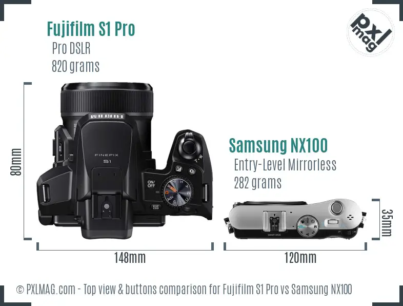 Fujifilm S1 Pro vs Samsung NX100 top view buttons comparison
