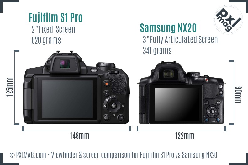 Fujifilm S1 Pro vs Samsung NX20 Screen and Viewfinder comparison