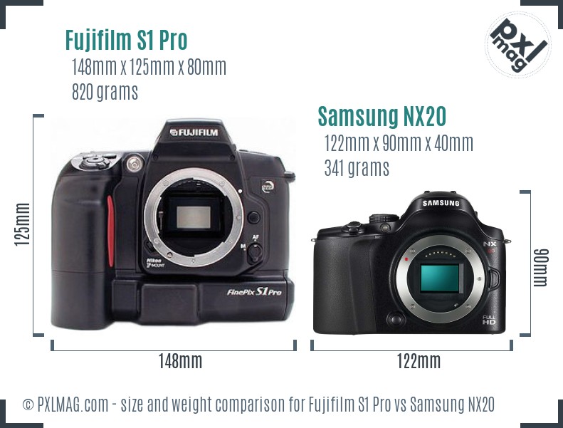 Fujifilm S1 Pro vs Samsung NX20 size comparison