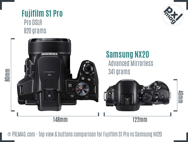 Fujifilm S1 Pro vs Samsung NX20 top view buttons comparison