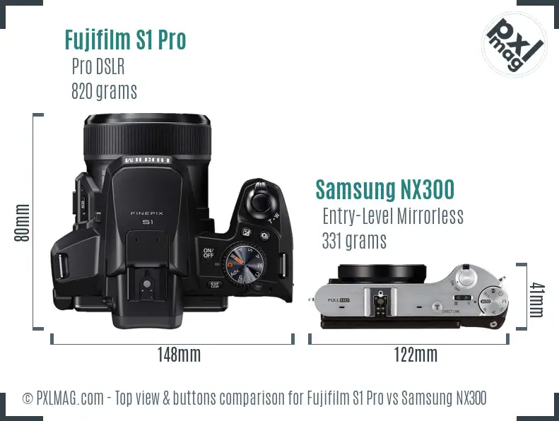 Fujifilm S1 Pro vs Samsung NX300 top view buttons comparison Fujifilm S1 Pro vs Samsung NX300 top view buttons comparison