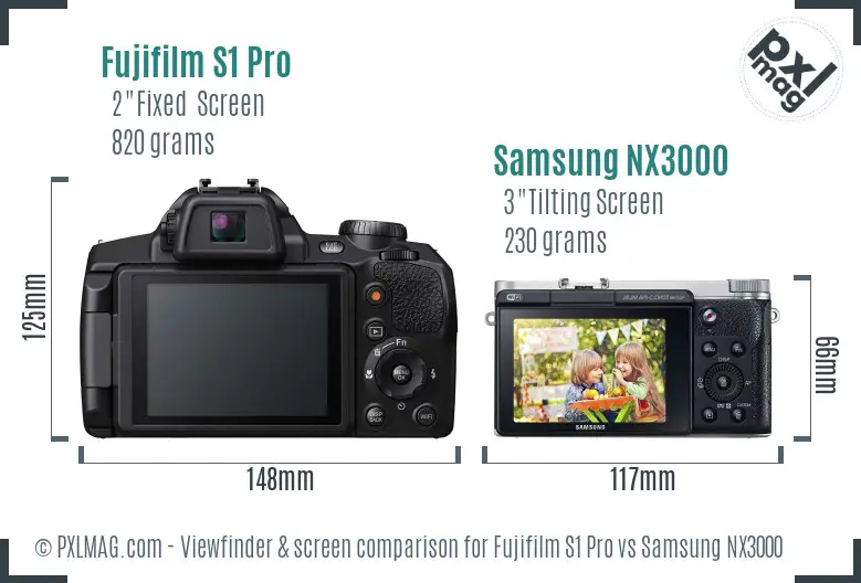 Fujifilm S1 Pro vs Samsung NX3000 Screen and Viewfinder comparison