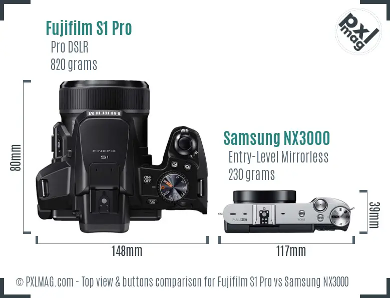 Fujifilm S1 Pro vs Samsung NX3000 top view buttons comparison