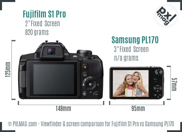 Fujifilm S1 Pro vs Samsung PL170 Screen and Viewfinder comparison