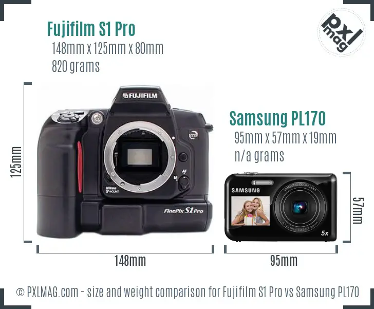 Fujifilm S1 Pro vs Samsung PL170 size comparison