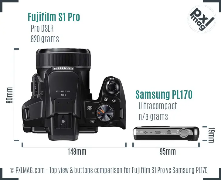 Fujifilm S1 Pro vs Samsung PL170 top view buttons comparison