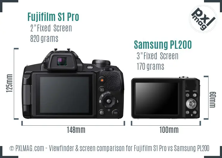 Fujifilm S1 Pro vs Samsung PL200 Screen and Viewfinder comparison