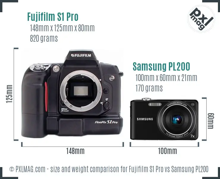 Fujifilm S1 Pro vs Samsung PL200 size comparison