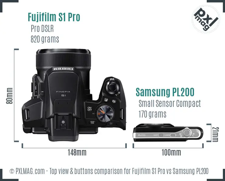 Fujifilm S1 Pro vs Samsung PL200 top view buttons comparison