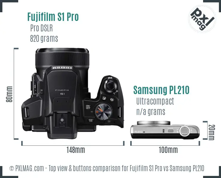 Fujifilm S1 Pro vs Samsung PL210 top view buttons comparison Fujifilm S1 Pro vs Samsung PL210 top view buttons comparison