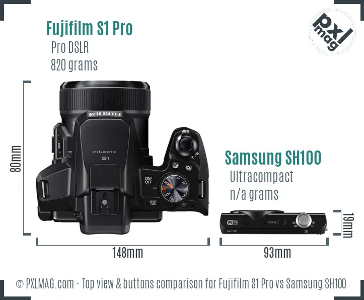 Fujifilm S1 Pro vs Samsung SH100 top view buttons comparison Fujifilm S1 Pro vs Samsung SH100 top view buttons comparison