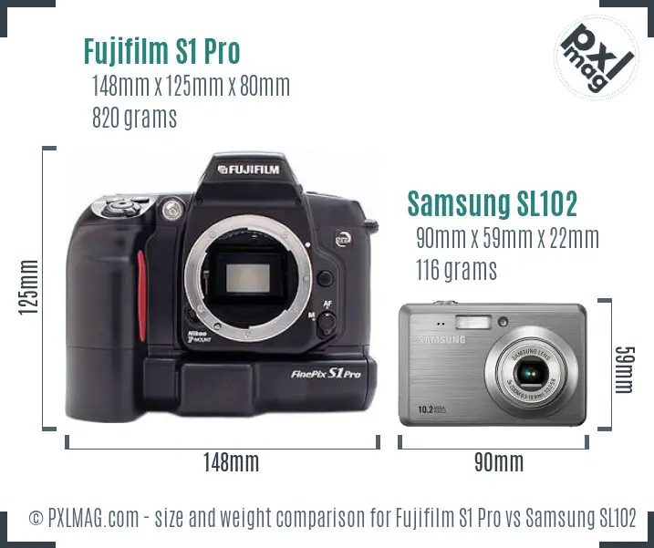 Fujifilm S1 Pro vs Samsung SL102 size comparison