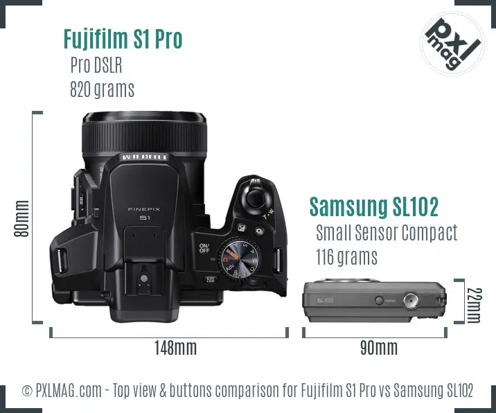 Fujifilm S1 Pro vs Samsung SL102 top view buttons comparison