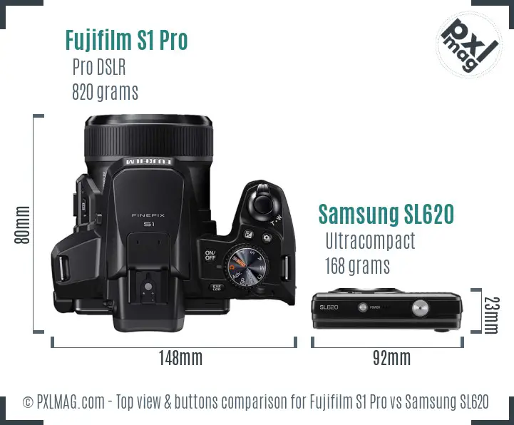 Fujifilm S1 Pro vs Samsung SL620 top view buttons comparison