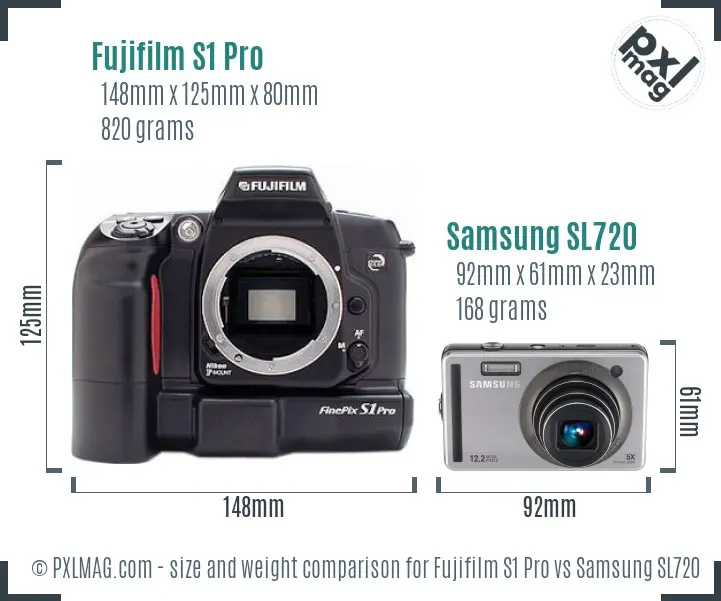 Fujifilm S1 Pro vs Samsung SL720 size comparison