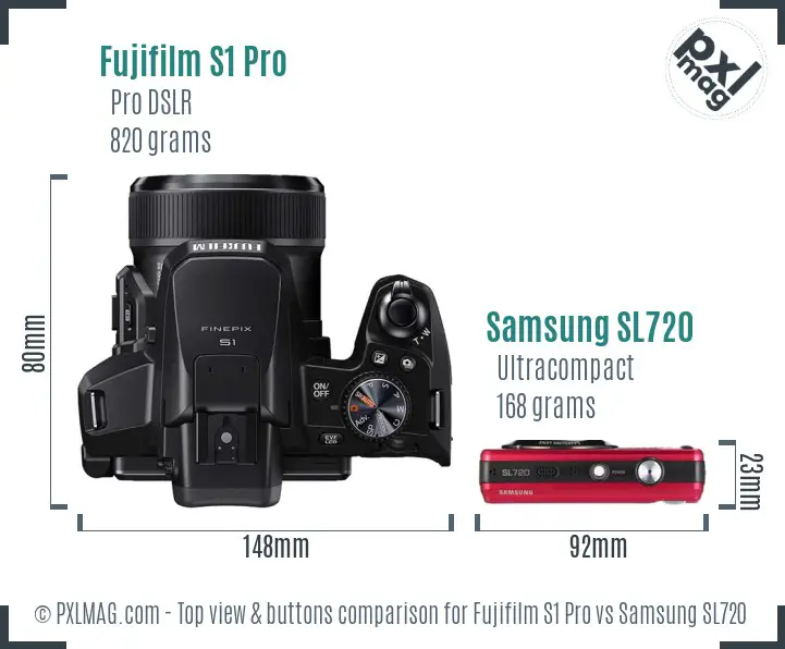 Fujifilm S1 Pro vs Samsung SL720 top view buttons comparison