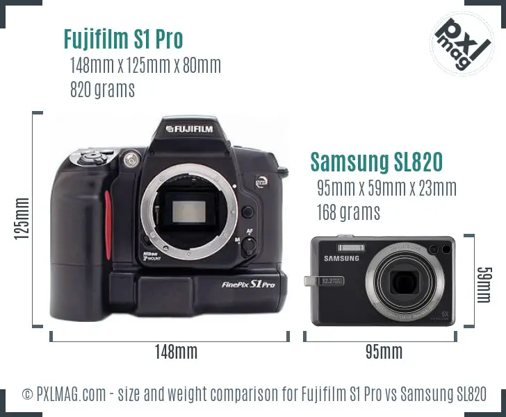 Fujifilm S1 Pro vs Samsung SL820 size comparison