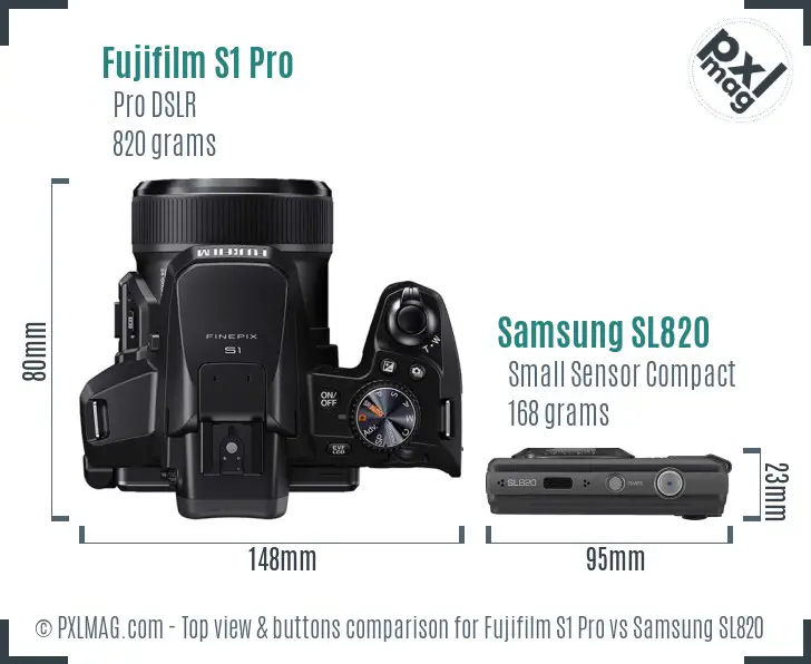 Fujifilm S1 Pro vs Samsung SL820 top view buttons comparison