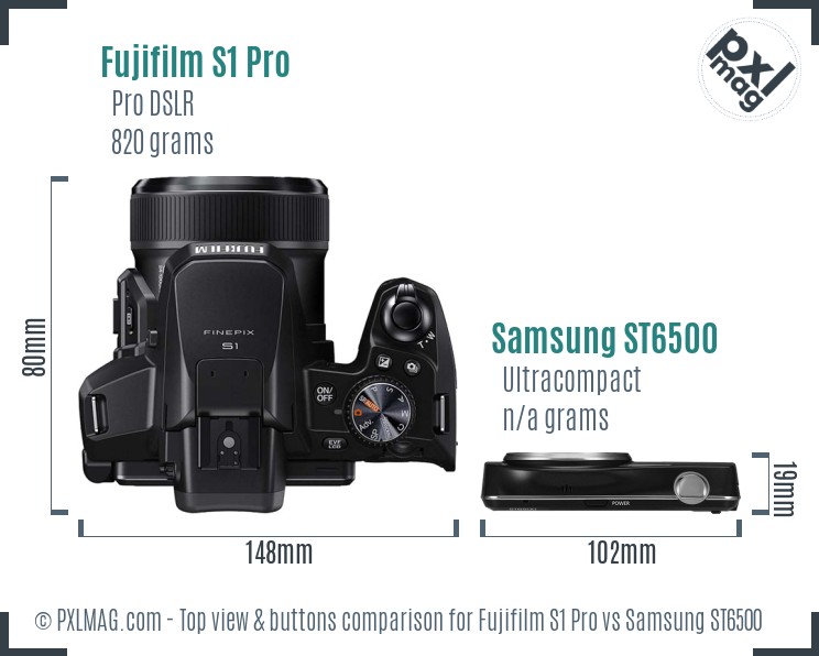 Fujifilm S1 Pro vs Samsung ST6500 top view buttons comparison
