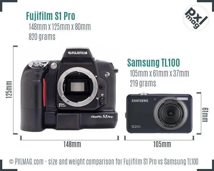 Fujifilm S1 Pro vs Samsung TL100 size comparison